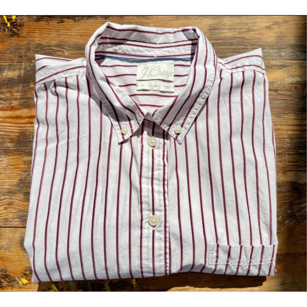 J. Crew White and Burgundy Striped Button Down Shirt